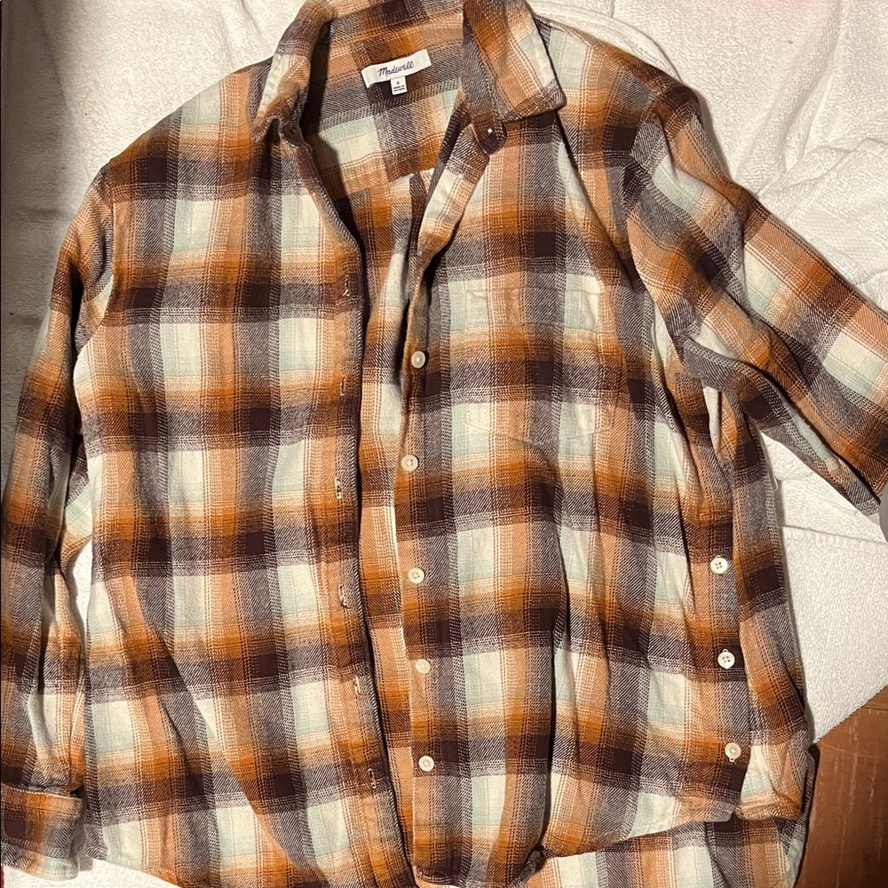 Madewell Plaid Button-Down Shirt - Brown and Orange